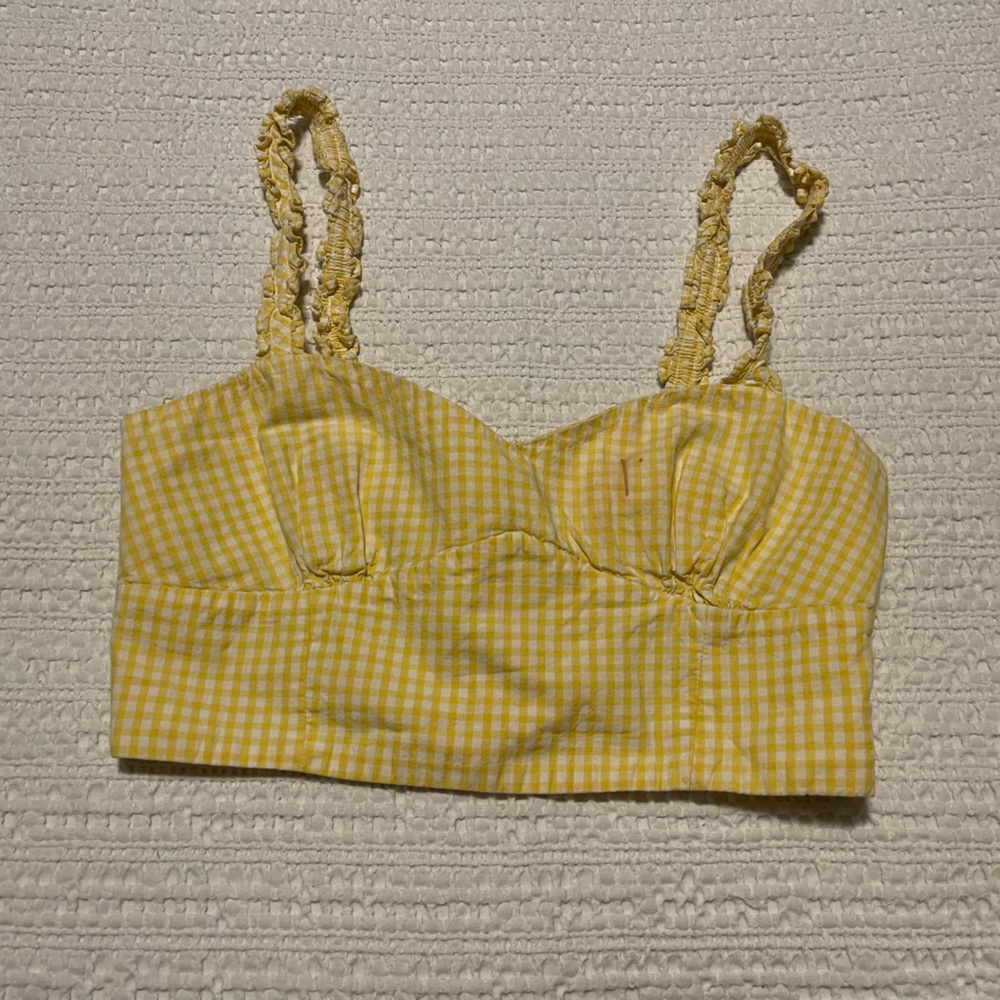 Zara Women's White and Yellow Crop-top